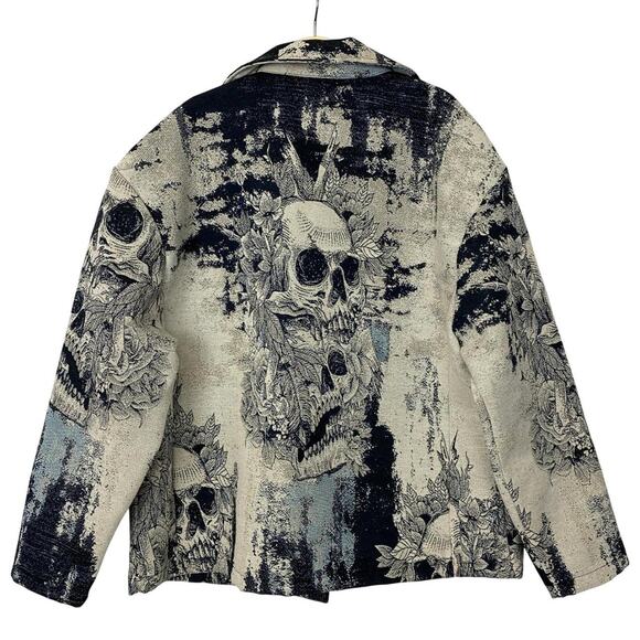 Rebel Vengeance Mens Gothic Skull Tapestry Jacket L Navy Skater Grunge Punk NWT - Picture 2 of 8